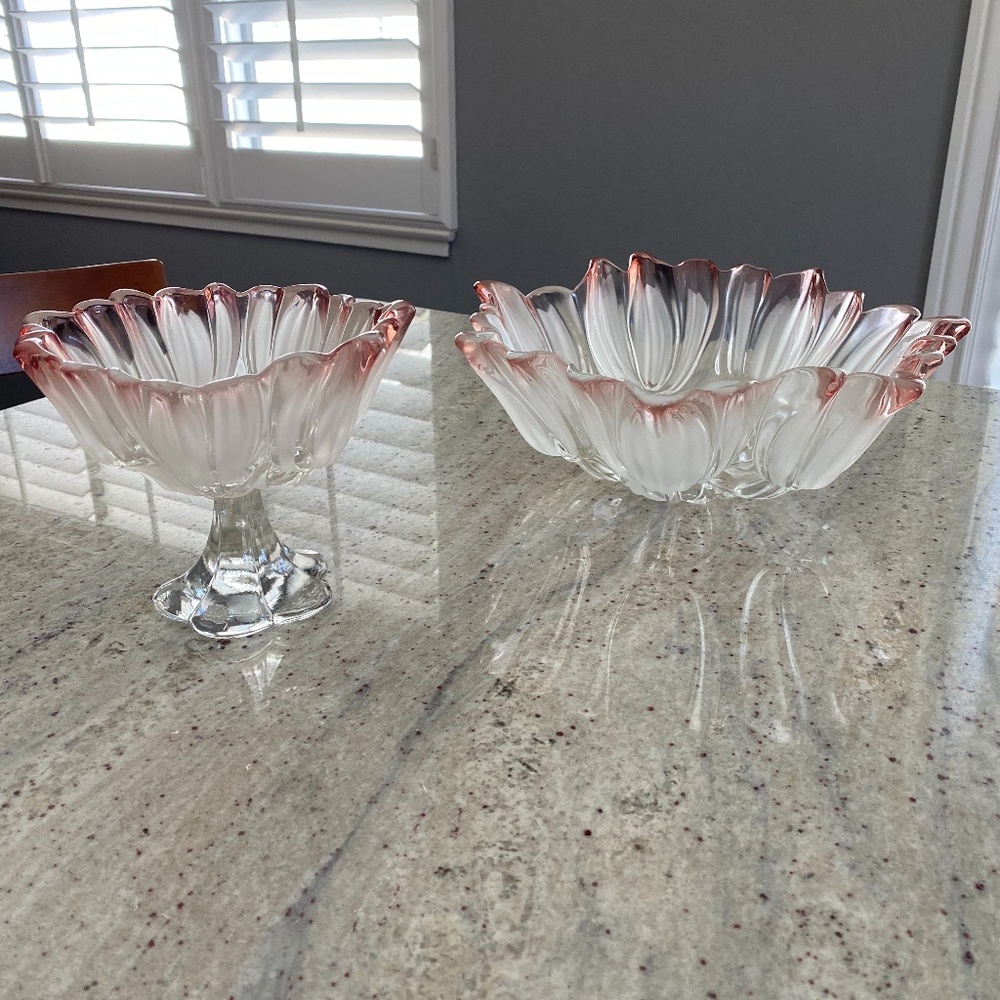 Used Glass Vintage pink tulip footed bowls